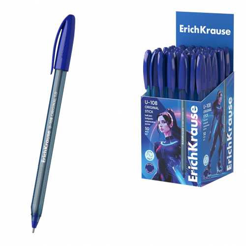 Ручка шариковая ErichKrause U-108 Stick Original, СИНЯЯ, узел 1 мм, линия 0,3 мм, 47595